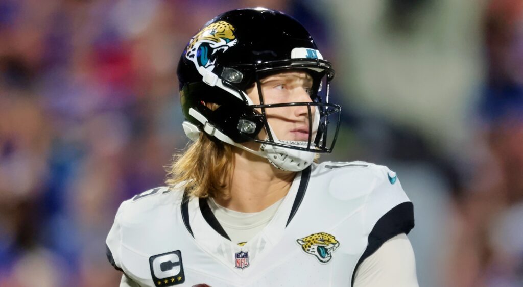 Trevor Lawrence of Jacksonville Jaguars looking to pass.