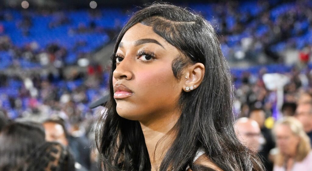 Angel Reese on the sideline at Ravens-Bills SNF game.