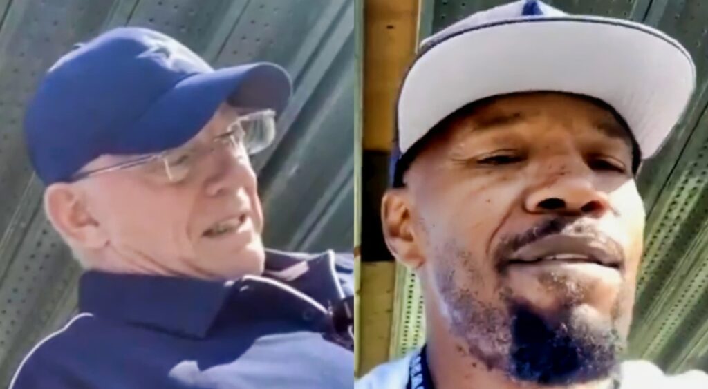 Jerry Jones and Jamie Foxx at practice