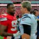 Joe Burrow and Chris Jones greeting each other