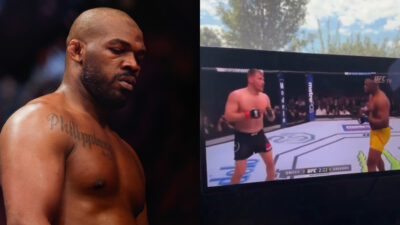 Jon Jones watching Stipe Miocic vs. Francis Ngannou