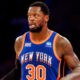 Julius Randle of the New York Knicks dribbles.