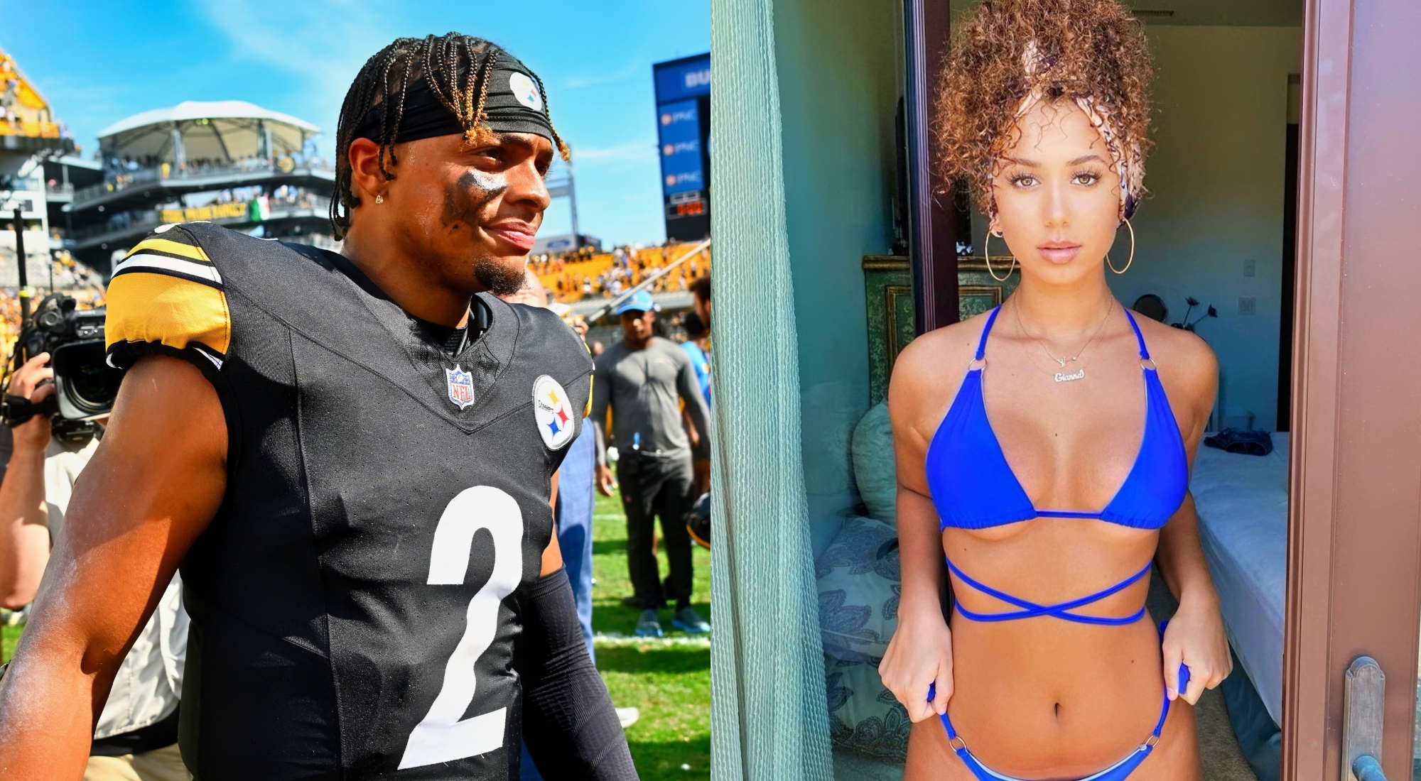 PHOTOS: Justin Fields Fuels Dating Rumors After Jaw-Dropping Instagram Model Spotted At Steelers' Stadium Watching Him Play On Sunday