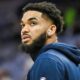 Karl-Anthony Towns warms up.