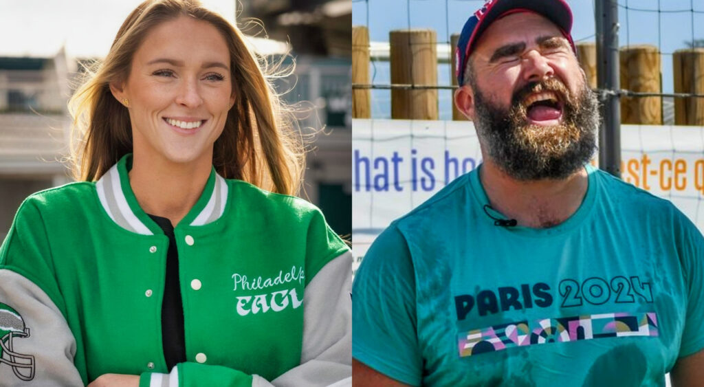 Photos of Kylie Kelce and Jason Kelce wearing green