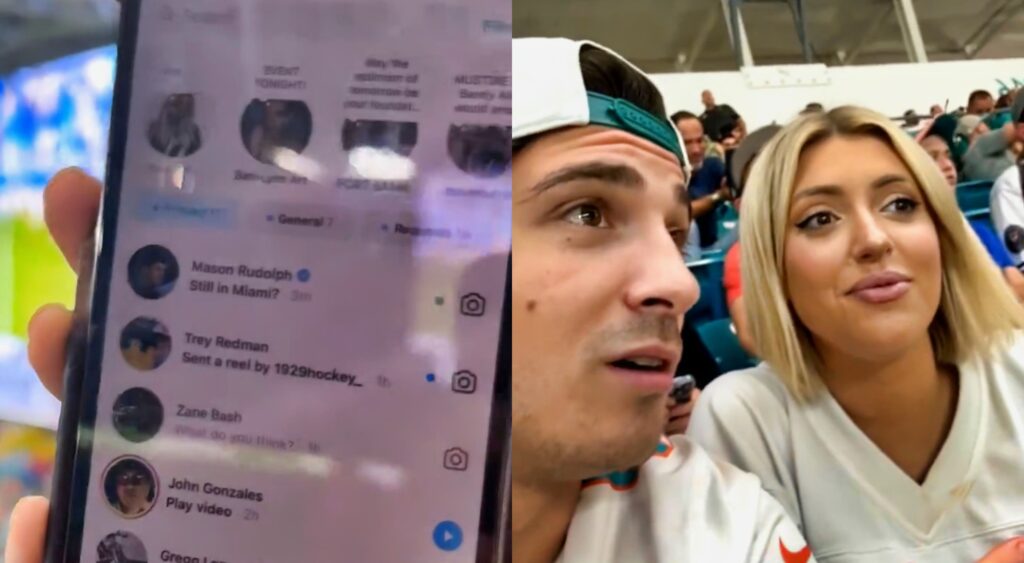 DM from Mason Rudolph and a male and female dolphins fan at the game