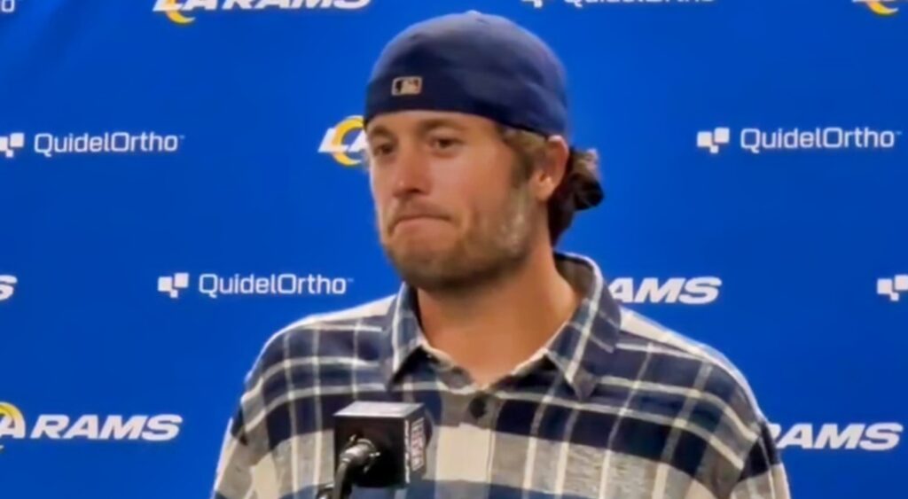 Matthew Stafford speaking to reporters