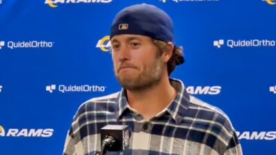 Matthew Stafford speaking to reporters