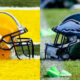 Green Bay Packers and Philadelphia Eagles helmets