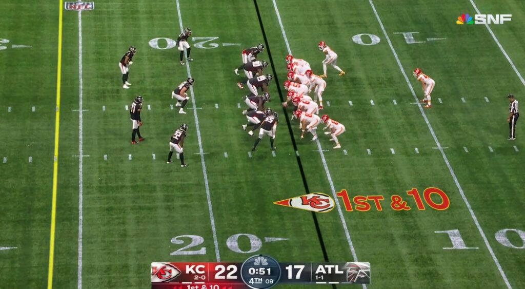 Patrick Mahomes lines up under center for the Chiefs vs. the Falcons.