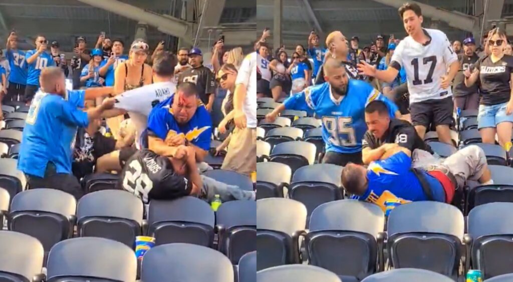 Raiders and Chargers fans fighting in stands