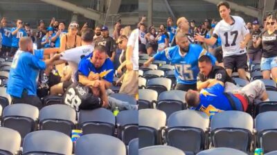 Raiders and Chargers fans fighting in stands