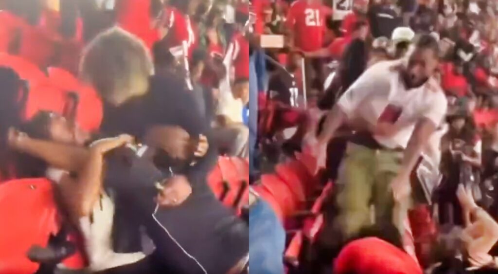 Saints and Falcons fighting in the stands