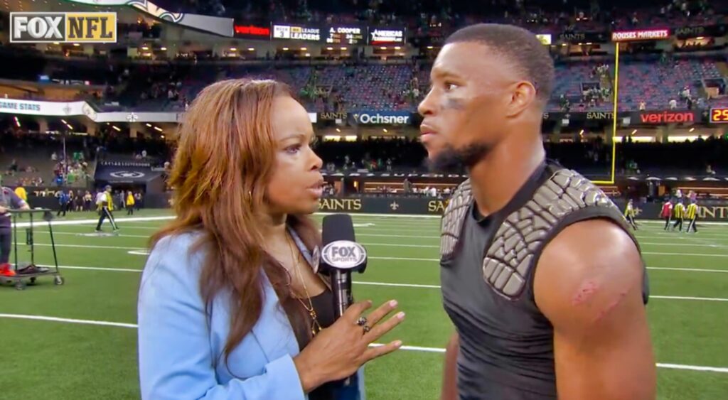 Pam Oliver interviewing Saquon Barkley