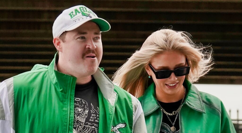 Shane Gillis and Grace Brassel at the Eagles game