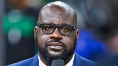 Shaquille O'Neal speaks before Game Two of the 2024 NBA Finals.