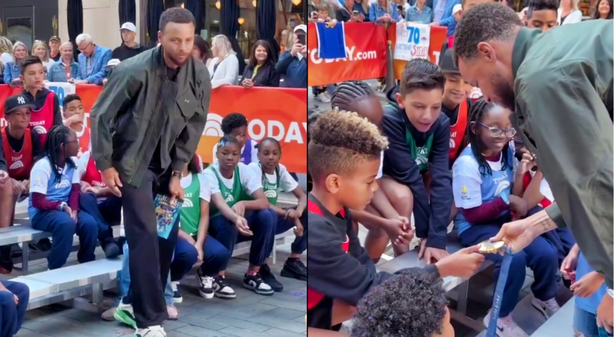 Steph Curry Shows Young Fans His Olympics Gold Medal