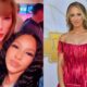 Taylor Swift and Chariah Gordon posing and Brittany Mahomes posing in pink dress