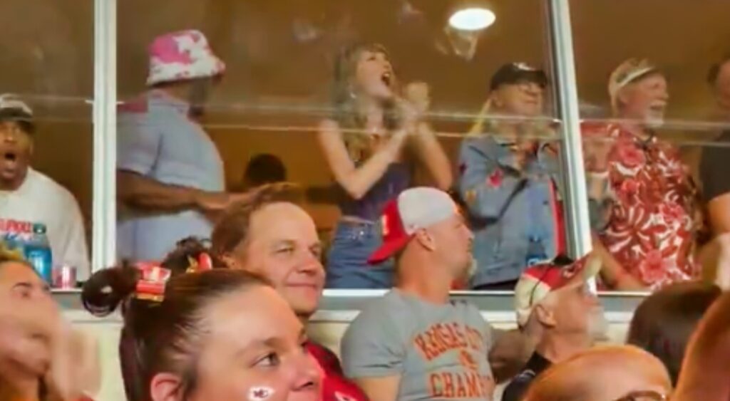 Taylor Swift cheering in suite