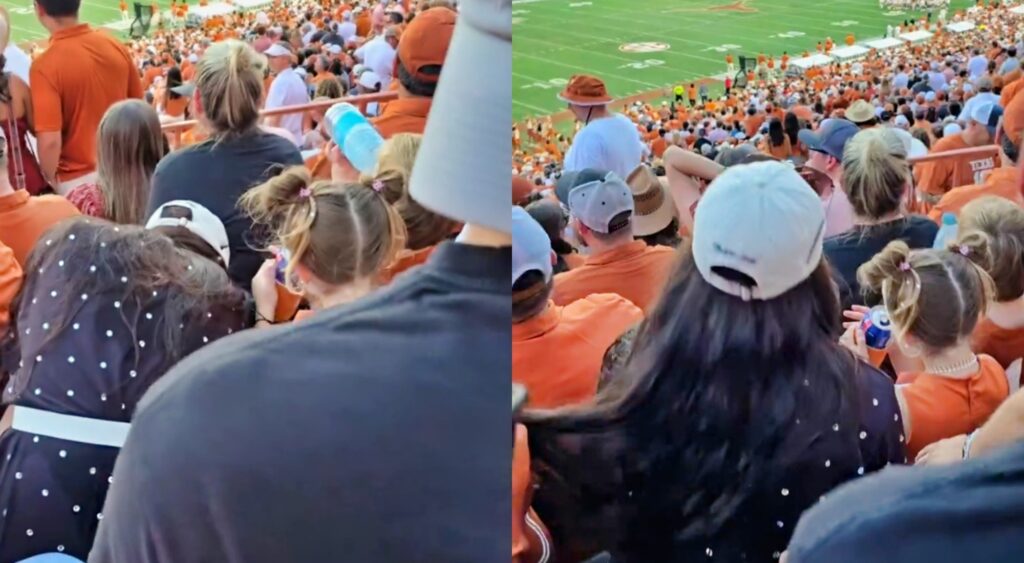 Texas fan not seeing her toddler chug a beer