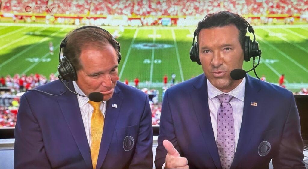 Tony Romo and Jim Nantz calling a game between the Bengals and Patrick Mahomes' Chiefs.