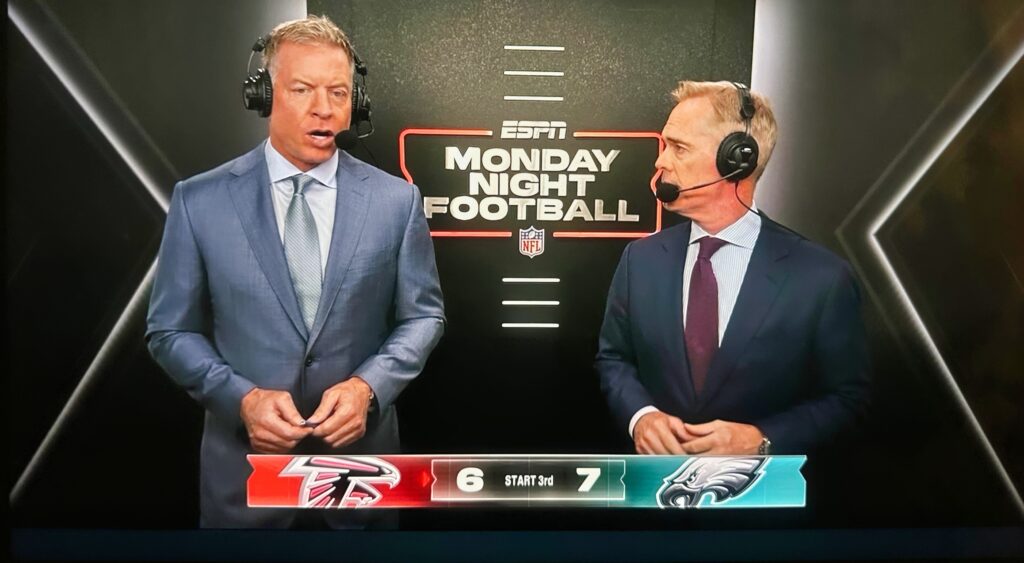 Troy Aikman and Joe Buck in the booth on MNF.