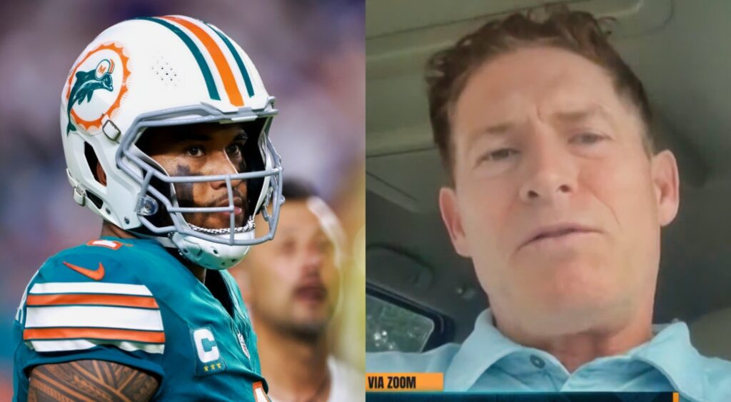 Tua Tagovailoa  in uniform and Steve Young in his car