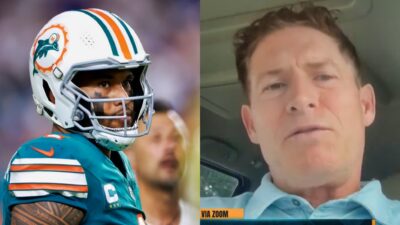 Tua Tagovailoa in uniform and Steve Young in his car