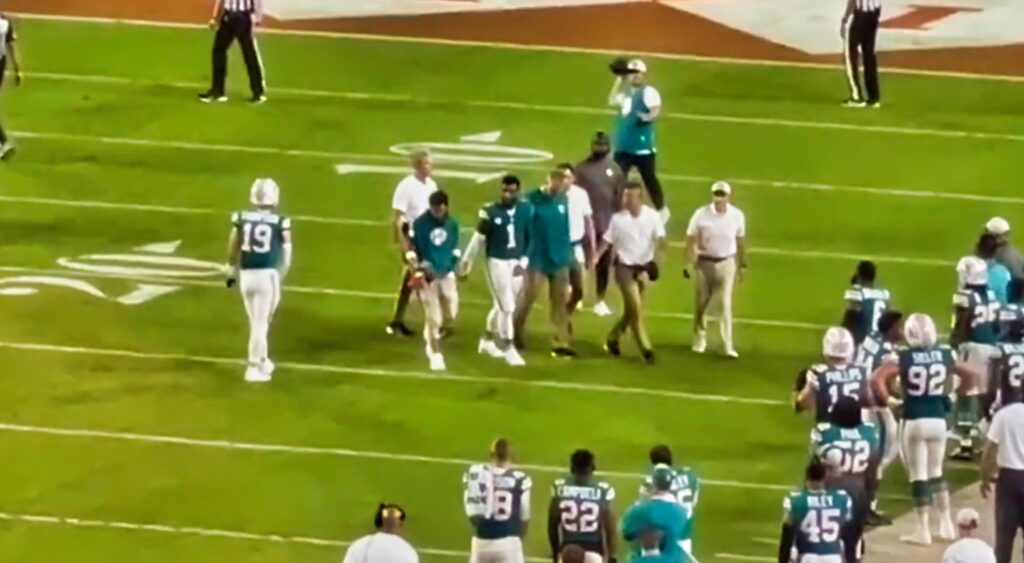 Tua Tagovailoa walking off the field