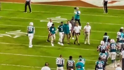 Tua Tagovailoa walking off the field