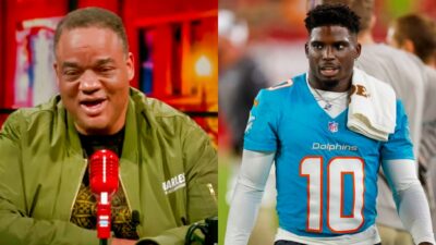 Tyreek Hill in uniform and Jason Whitlock on podcast