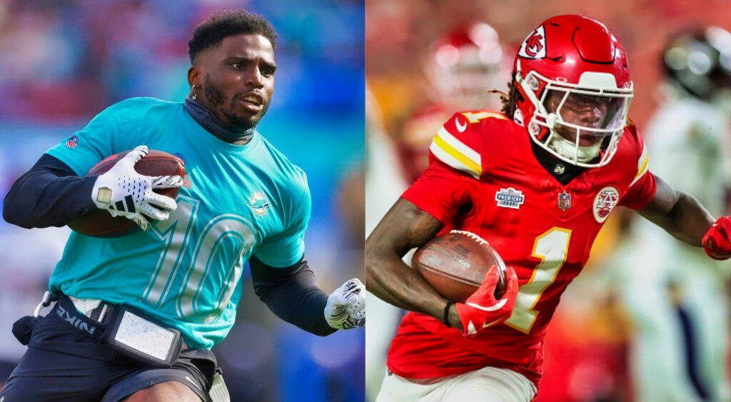 NFL's Fastest Active Players: Tyreek Hill [L] and Xavier Worthy [R]