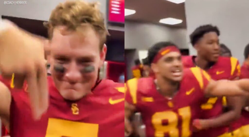 USC Trojans players taunting LSU in locker room