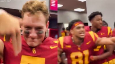 USC Trojans players taunting LSU in locker room