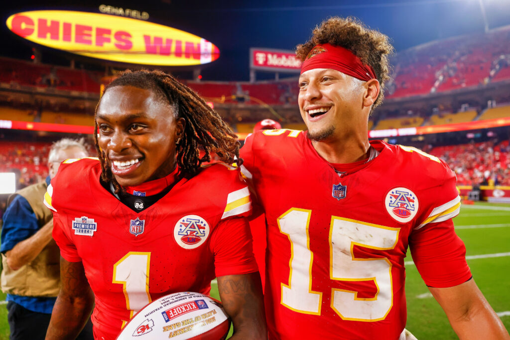 Xavier Worthy and Patrick Mahomes together