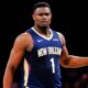 Zion Williamson of the New Orleans Pelicans dribbles.