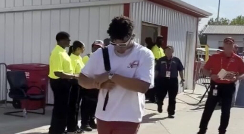 Patrick Mahomes of Kansas City Chiefs arriving at game.