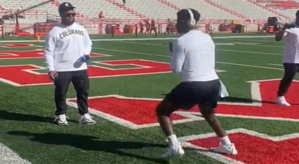 Shedeur Sanders of Colorado Buffaloes warming up during practice.