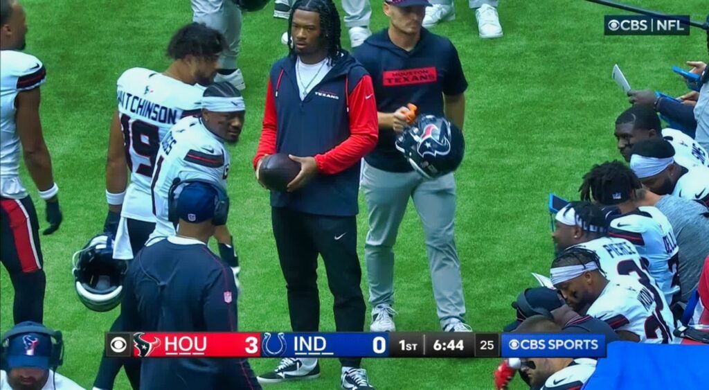 Stefon Diggs of Houston Texans reacting during game.