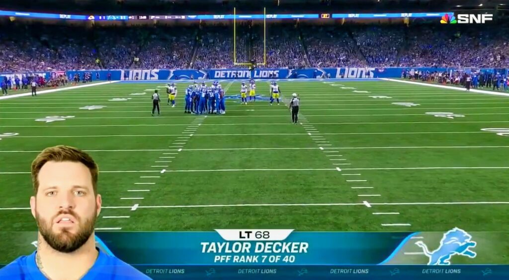 Taylor Decker of Detroit Lions looking on.