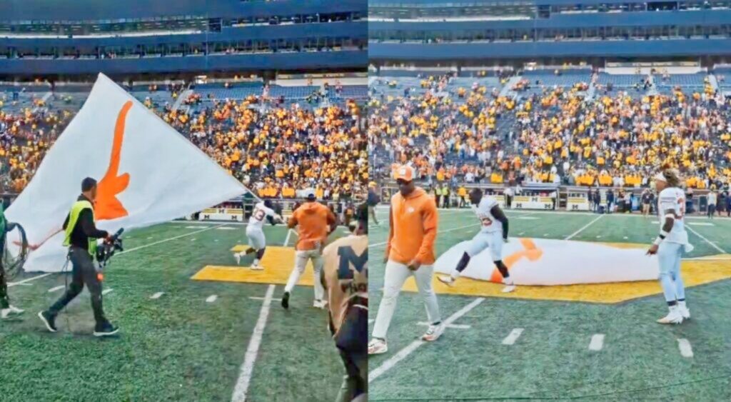 TExas Longhorns player plants flag in michigan