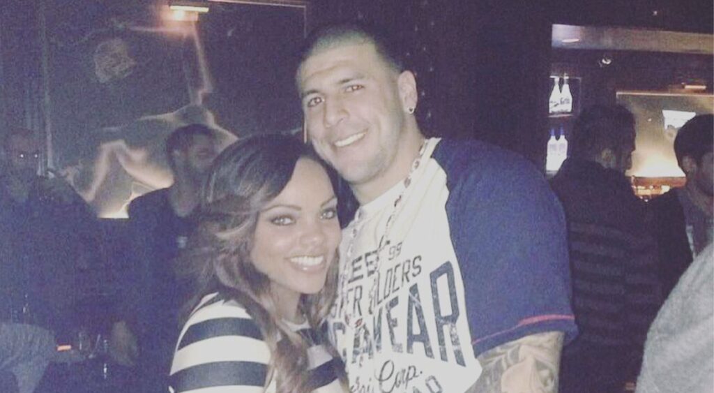 Aaron Hernandez and his fiancée Shayanna Jenkins posing together