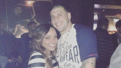 Aaron Hernandez and his fiancée Shayanna Jenkins posing together