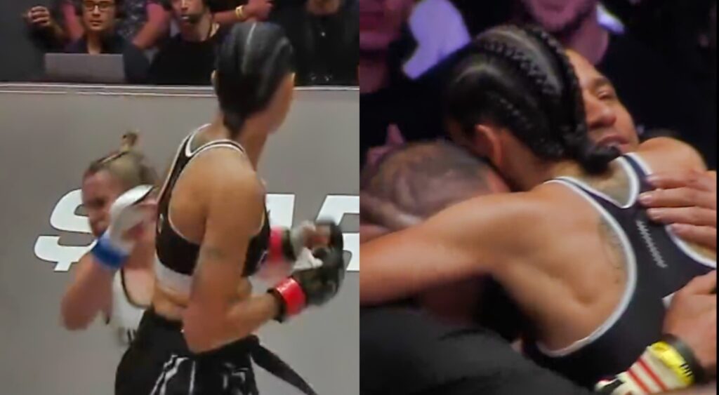 Aline Pereira Knocks out opponent with a left hook