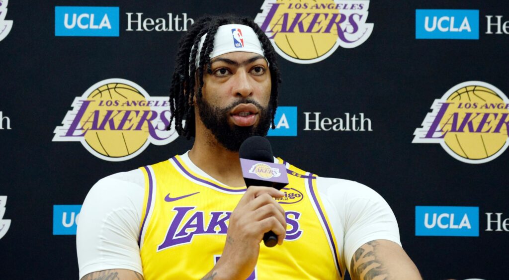 Anthony Davis of the Los Angeles Lakers at Los Angeles Lakers Media Day