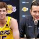 Austin Reaves of the Los Angeles Lakers on a meet with media, and Head coach JJ Redick of the Los Angeles Lakers speaks with media prior to a NBA game