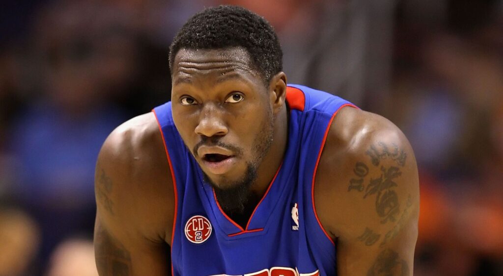 Ben Wallace of the Detroit Pistons awaits a free throw shot during a NBA game