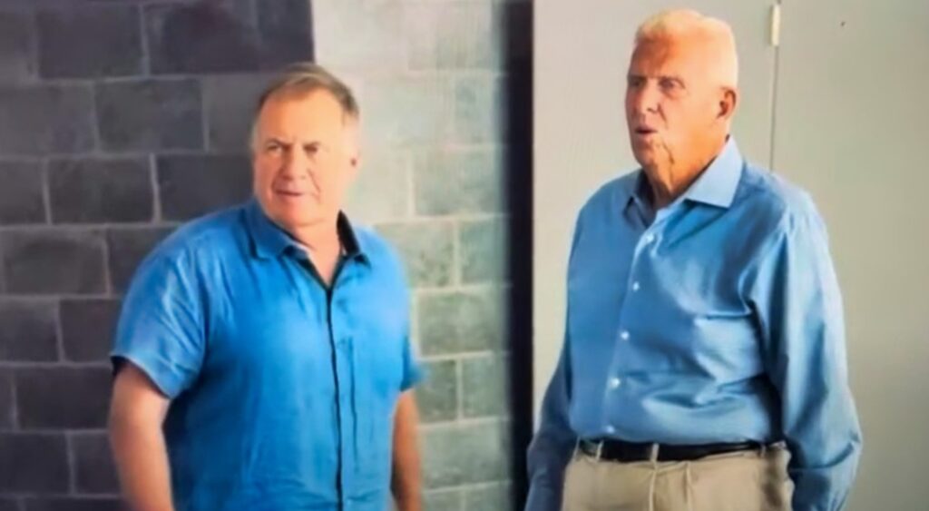 Bill Parcells and Bill Belichick outside locker room