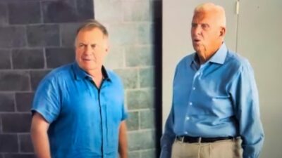 Bill Parcells and Bill Belichick outside locker room