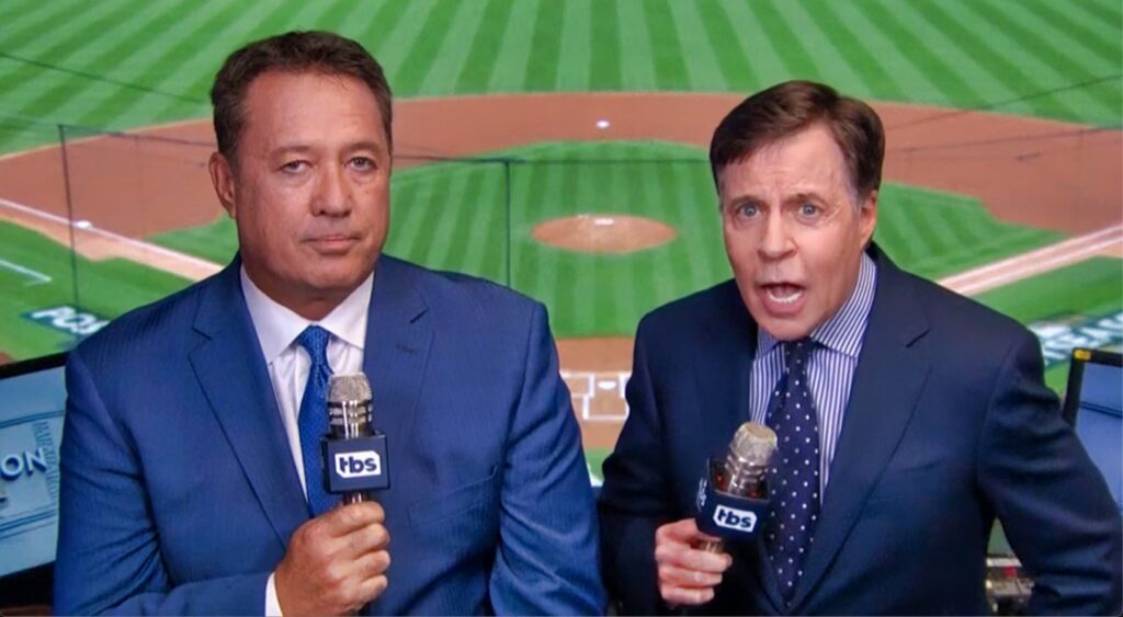 Ron Daraling and Bob Costas in the booth.